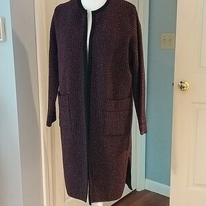 Zara Knit Wine & Gold Open Front Cardigan Duster M